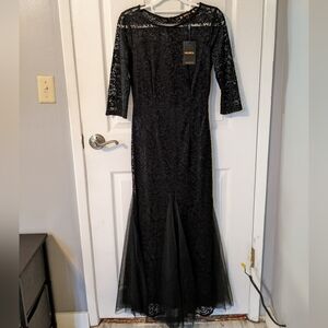 NWT Miusol Disa Lacey Black Fit and Flare Maxi Dress with Tulle Ruffles Size S